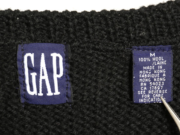 90s オールド ギャップ ウール デザイン ニット カーディガン レディース М 大きめ L 程 紺タグ ロング セーター 千鳥格子 前開き 重ね着