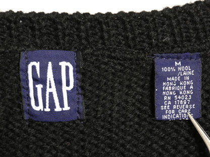 90s オールド ギャップ ウール デザイン ニット カーディガン レディース М 大きめ L 程 紺タグ ロング セーター 千鳥格子 前開き 重ね着