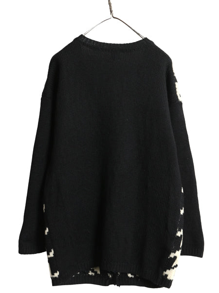 90s オールド ギャップ ウール デザイン ニット カーディガン レディース М 大きめ L 程 紺タグ ロング セーター 千鳥格子 前開き 重ね着