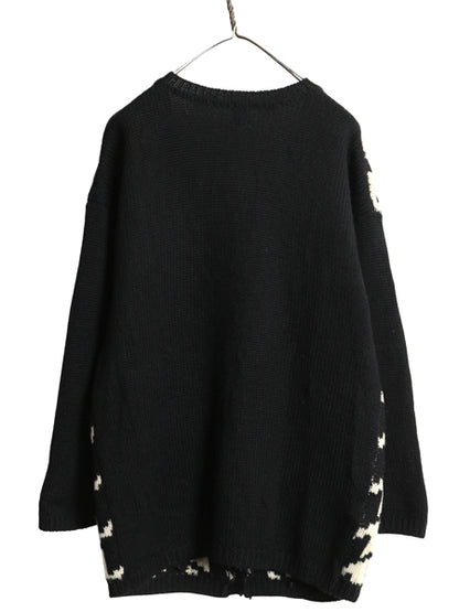 90s オールド ギャップ ウール デザイン ニット カーディガン レディース М 大きめ L 程 紺タグ ロング セーター 千鳥格子 前開き 重ね着