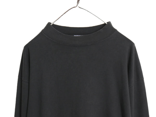 90s USA製 ディスカス モックネック 長袖 Tシャツ メンズ XL 古着 オールド ロンT コットン ストレッチ カットソー 無地 大きいサイズ 黒