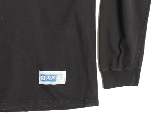 90s USA製 ディスカス モックネック 長袖 Tシャツ メンズ XL 古着 オールド ロンT コットン ストレッチ カットソー 無地 大きいサイズ 黒