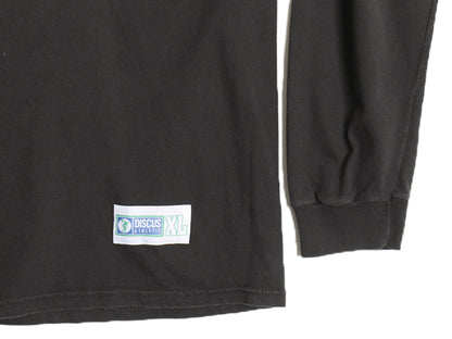 90s USA製 ディスカス モックネック 長袖 Tシャツ メンズ XL 古着 オールド ロンT コットン ストレッチ カットソー 無地 大きいサイズ 黒