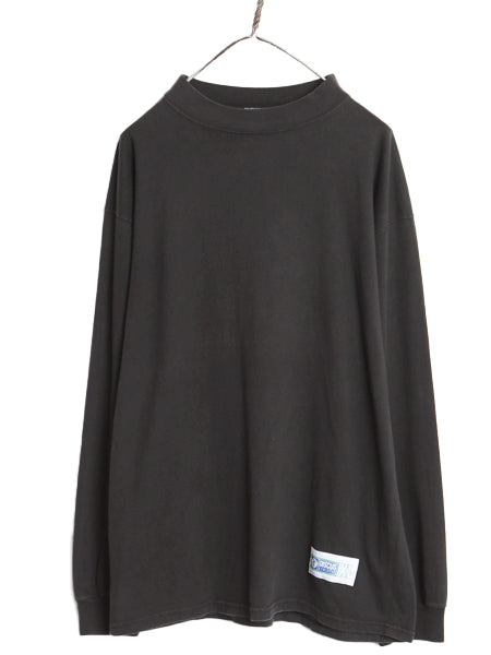 90s USA製 ディスカス モックネック 長袖 Tシャツ メンズ XL 古着 オールド ロンT コットン ストレッチ カットソー 無地 大きいサイズ 黒