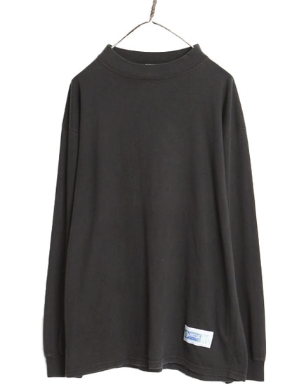 90s USA製 ディスカス モックネック 長袖 Tシャツ メンズ XL 古着 オールド ロンT コットン ストレッチ カットソー 無地 大きいサイズ 黒