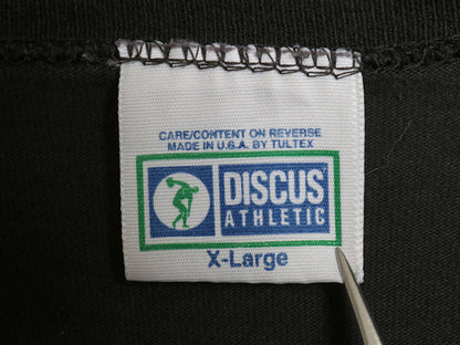 90s USA製 ディスカス モックネック 長袖 Tシャツ メンズ XL 古着 オールド ロンT コットン ストレッチ カットソー 無地 大きいサイズ 黒