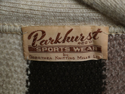 60s 70s カナダ製 ★ Parkhurst ウール ニット カーディガン メンズ L ヴィンテージ ストライプ パール編み セーター 羽織り マルチカラー