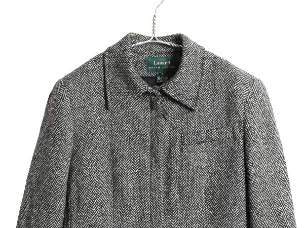 90s ローレン ラルフローレン ラム ウール ジャケット レディース S オールド ポロ ツイード フルジップ ブルゾン ヘリンボーン ストライプ