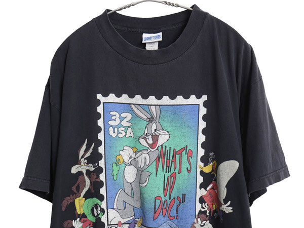 90s USA製 ワーナー キャラクター プリント Tシャツ メンズ XL オールド イラスト アート ヘビーウェイト コットン 大きいサイズ ブラック