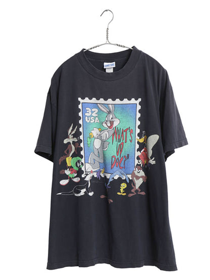 90s USA製 ワーナー キャラクター プリント Tシャツ メンズ XL オールド イラスト アート ヘビーウェイト コットン 大きいサイズ ブラック
