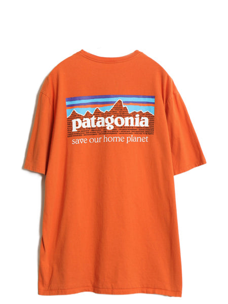 パタゴニア 両面 プリント 半袖 Tシャツ メンズ L / 21年製 アウトドア オーガニック コットン P6 バックプリント ボックスロゴ オレンジ