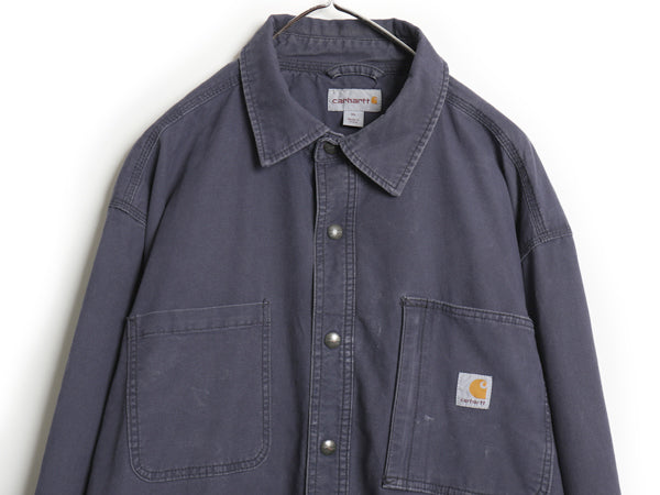 US企画 カーハート コットン キャンバス シャツ ジャケット メンズ XL / 古着 フリース ライナー付き ワーク ストレッチ 大きいサイズ 廃盤