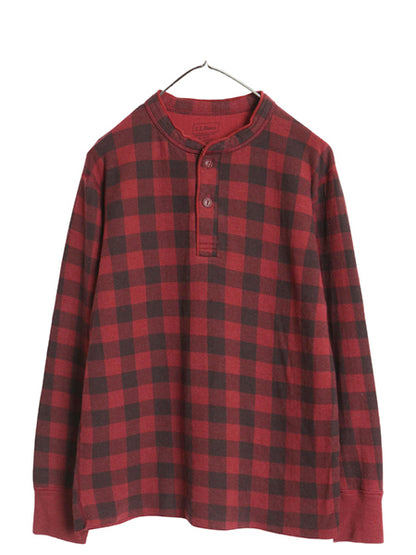 エルエルビーン ヘンリーネック チェック 長袖 Tシャツ メンズ M ロンT TRADITIONAL FIT バッファロー ツートン ブラック レッド 2レイヤー