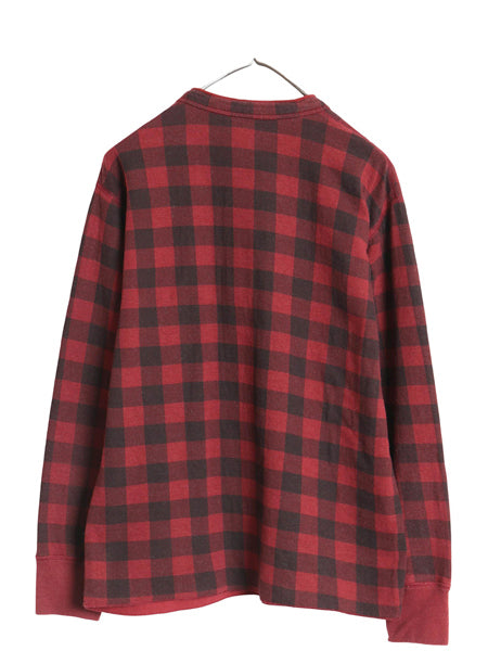 エルエルビーン ヘンリーネック チェック 長袖 Tシャツ メンズ M ロンT TRADITIONAL FIT バッファロー ツートン ブラック レッド 2レイヤー