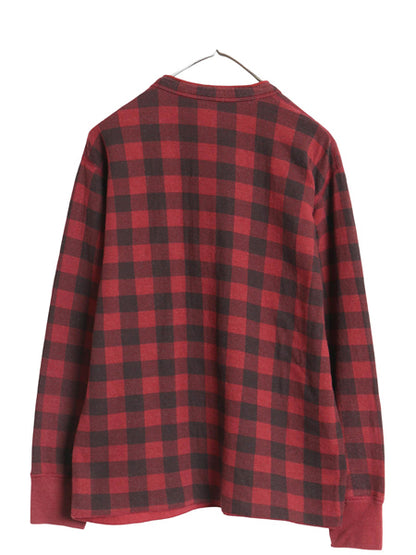 エルエルビーン ヘンリーネック チェック 長袖 Tシャツ メンズ M ロンT TRADITIONAL FIT バッファロー ツートン ブラック レッド 2レイヤー