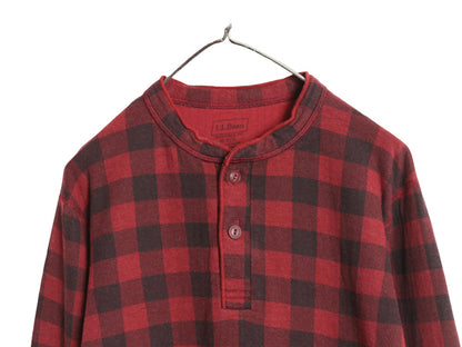 エルエルビーン ヘンリーネック チェック 長袖 Tシャツ メンズ M ロンT TRADITIONAL FIT バッファロー ツートン ブラック レッド 2レイヤー