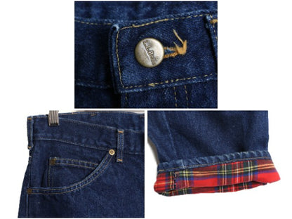 80s USA製 エルエルビーン LEE 別注 デニム パンツ メンズ 32 34 ヴィンテージ チェック フランネル ライナー付き ジーパン ジーンズ 濃紺