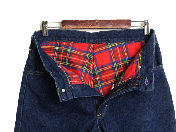 80s USA製 エルエルビーン LEE 別注 デニム パンツ メンズ 32 34 ヴィンテージ チェック フランネル ライナー付き ジーパン ジーンズ 濃紺