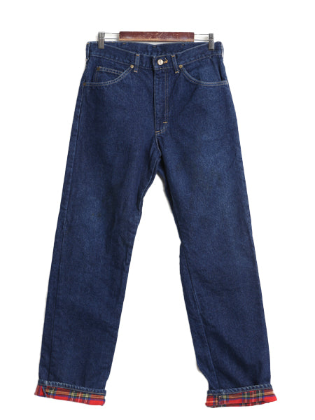 80s USA製 エルエルビーン LEE 別注 デニム パンツ メンズ 32 34 ヴィンテージ チェック フランネル ライナー付き ジーパン ジーンズ 濃紺