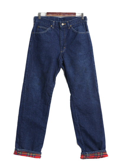 80s USA製 エルエルビーン LEE 別注 デニム パンツ メンズ 32 34 ヴィンテージ チェック フランネル ライナー付き ジーパン ジーンズ 濃紺