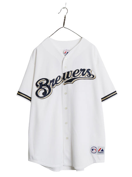 USA製 ブルワーズ ベースボール シャツ メンズ XL 程/ MLB オフィシャル マジェスティック 大リーグ ユニフォーム ゲームシャツ 半袖シャツ