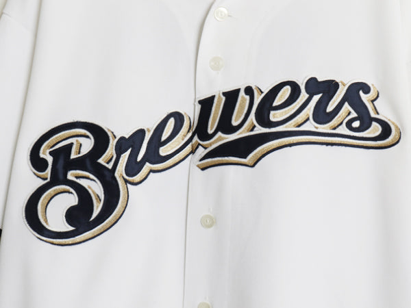 USA製 ブルワーズ ベースボール シャツ メンズ XL 程/ MLB オフィシャル マジェスティック 大リーグ ユニフォーム ゲームシャツ 半袖シャツ