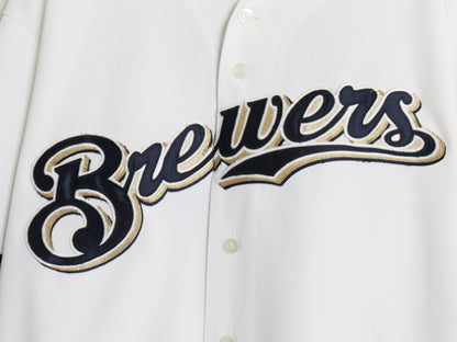USA製 ブルワーズ ベースボール シャツ メンズ XL 程/ MLB オフィシャル マジェスティック 大リーグ ユニフォーム ゲームシャツ 半袖シャツ