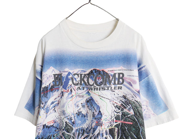 90s オールオーバー イラスト プリント 半袖 Tシャツ メンズ XL 程 古着 オールド アート グラフィック スキー スーベニア 大きいサイズ 白