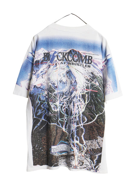 90s オールオーバー イラスト プリント 半袖 Tシャツ メンズ XL 程 古着 オールド アート グラフィック スキー スーベニア 大きいサイズ 白