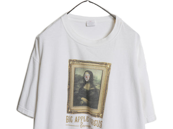 00s ★ モナリザ パロディ イラスト プリント Tシャツ メンズ XL 古着 オールド アート ピエロ ジョーク 企業物 サーカス 当時物 白 anvil