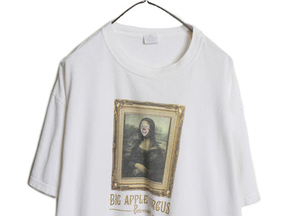 00s ★ モナリザ パロディ イラスト プリント Tシャツ メンズ XL 古着 オールド アート ピエロ ジョーク 企業物 サーカス 当時物 白 anvil