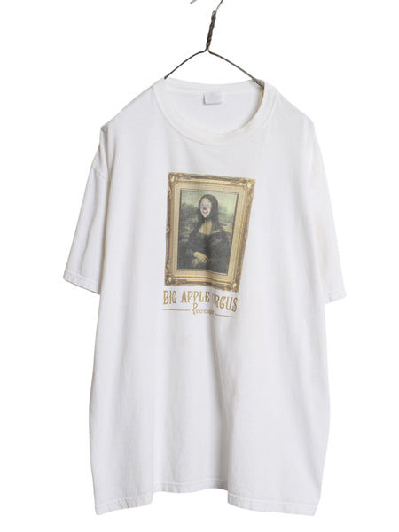 00s ★ モナリザ パロディ イラスト プリント Tシャツ メンズ XL 古着 オールド アート ピエロ ジョーク 企業物 サーカス 当時物 白 anvil