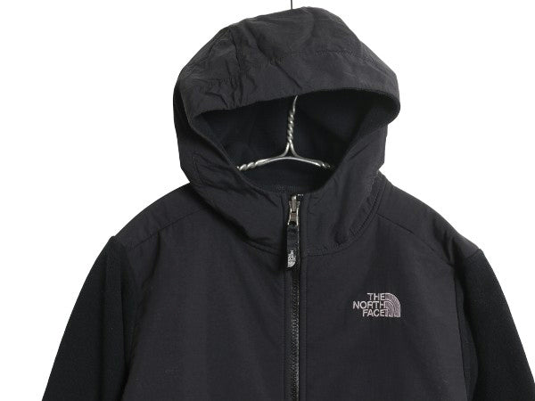 ノースフェイス フード付き デナリ ジャケット ボーイズ L 150cm 程/ アウトドア フリース ナイロン パーカー ジャンパー フルジップ 黒