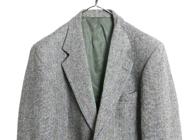 80s USA製 ハリスツイード テーラード ジャケット メンズ L 程/ ヴィンテージ ブレザー ウール ツイード ストライプ マルチカラー トラッド