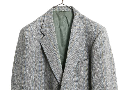 80s USA製 ハリスツイード テーラード ジャケット メンズ L 程/ ヴィンテージ ブレザー ウール ツイード ストライプ マルチカラー トラッド