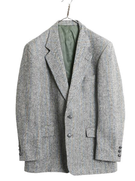 80s USA製 ハリスツイード テーラード ジャケット メンズ L 程/ ヴィンテージ ブレザー ウール ツイード ストライプ マルチカラー トラッド