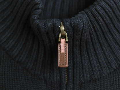 ポロ ラルフローレン ハーフジップ コットン ニット セーター メンズ M 古着 ハイネック 無地 ワンポイント ポニー 刺繍 リブ編み ブラック