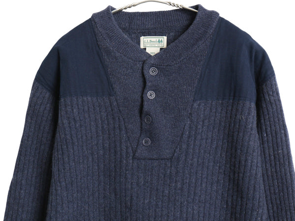 00s エルエルビーン コマンド ニット セーター メンズ XL / リブ編み メリノ ラム ウール ヘンリーネック エルボーパッチ 大きいサイズ 紺