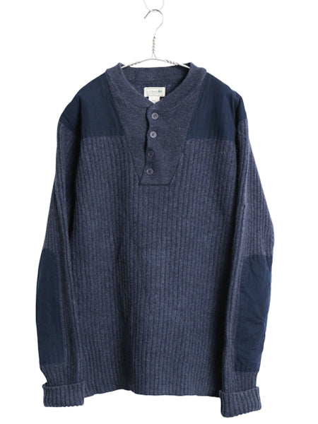 00s エルエルビーン コマンド ニット セーター メンズ XL / リブ編み メリノ ラム ウール ヘンリーネック エルボーパッチ 大きいサイズ 紺