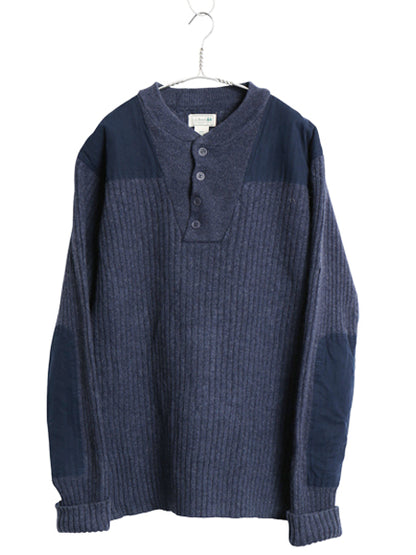 00s エルエルビーン コマンド ニット セーター メンズ XL / リブ編み メリノ ラム ウール ヘンリーネック エルボーパッチ 大きいサイズ 紺