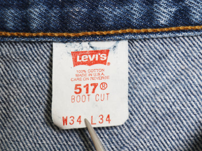 90s USA製 リーバイス 517 ブーツカット デニム パンツ 34 34 オールド ジーンズ ジーパン フレア ヒゲ アタリ 赤タブ Gパン ボトムス 濃紺