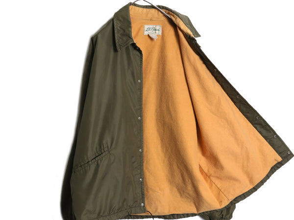 70s 筆記体タグ ★ エルエルビーン ナイロン コーチ ジャケット メンズ XL / USA製 ヴィンテージ シャモア ライナー ジャンパー オリーブ