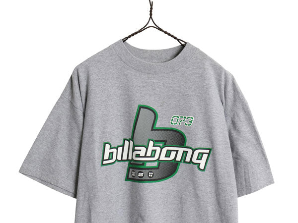 00s ☆ ビラボン ロゴ プリント Tシャツ メンズ L 古着 オールド サーフ グラフィック Y2K ストリート ヘビーウェイト クルーネック グレー