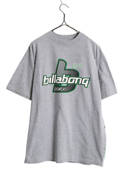 00s ☆ ビラボン ロゴ プリント Tシャツ メンズ L 古着 オールド サーフ グラフィック Y2K ストリート ヘビーウェイト クルーネック グレー