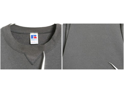 90s USA製 ラッセル 無地 スウェット メンズ レディース L 古着 オールド トレーナー 前V 裏起毛 ワンポイント ブランク シンプル グレー