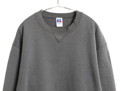 90s USA製 ラッセル 無地 スウェット メンズ レディース L 古着 オールド トレーナー 前V 裏起毛 ワンポイント ブランク シンプル グレー