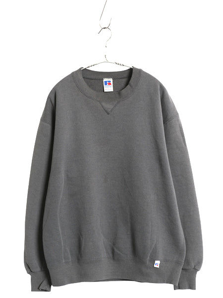 90s USA製 ラッセル 無地 スウェット メンズ レディース L 古着 オールド トレーナー 前V 裏起毛 ワンポイント ブランク シンプル グレー