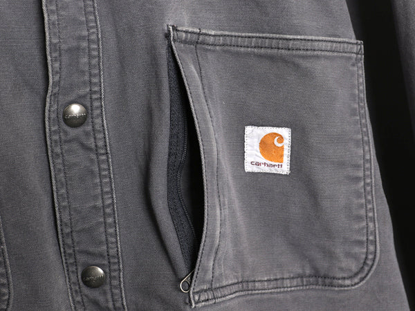 US企画 カーハート コットン キャンバス シャツ ジャケット メンズ XL / 古着 フリース ライナー付き 無地 ワーク ストレッチ 大きいサイズ