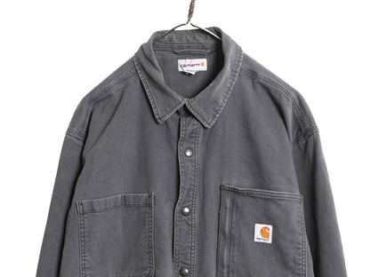 US企画 カーハート コットン キャンバス シャツ ジャケット メンズ XL / 古着 フリース ライナー付き 無地 ワーク ストレッチ 大きいサイズ
