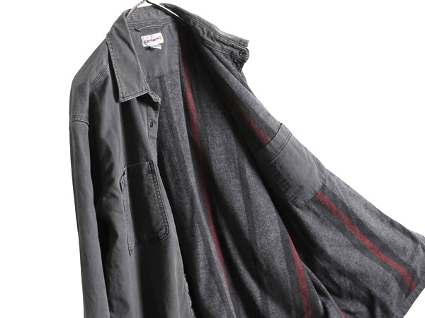 US企画 カーハート コットン キャンバス シャツ ジャケット メンズ XL / 古着 フリース ライナー付き 無地 ワーク ストレッチ 大きいサイズ